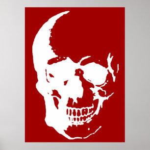 Skull Large Poster Print - Red & White Fantasy Art