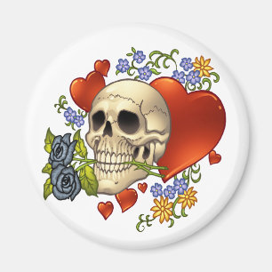 Skull Love - Skulls, Roses and Hearts by Al Rio Magnet