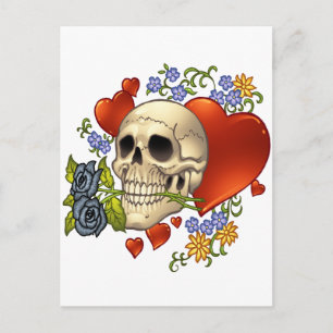 Skull Love - Skulls, Roses and Hearts by Al Rio Postcard