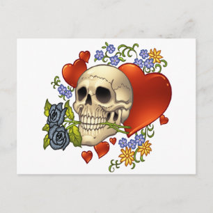 Skull Love - Skulls, Roses and Hearts by Al Rio Postcard