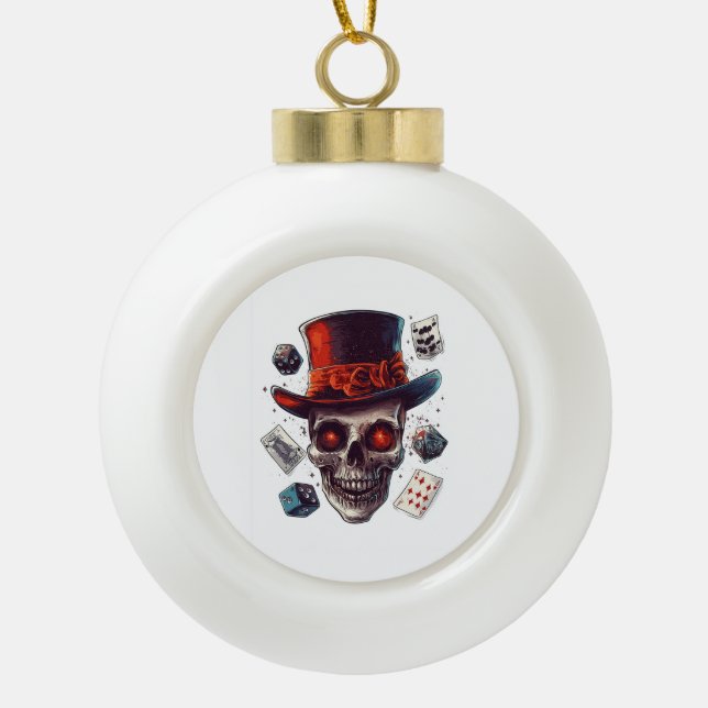Skull Magician�s Hat Ceramic Ball Christmas Ornament (Front)