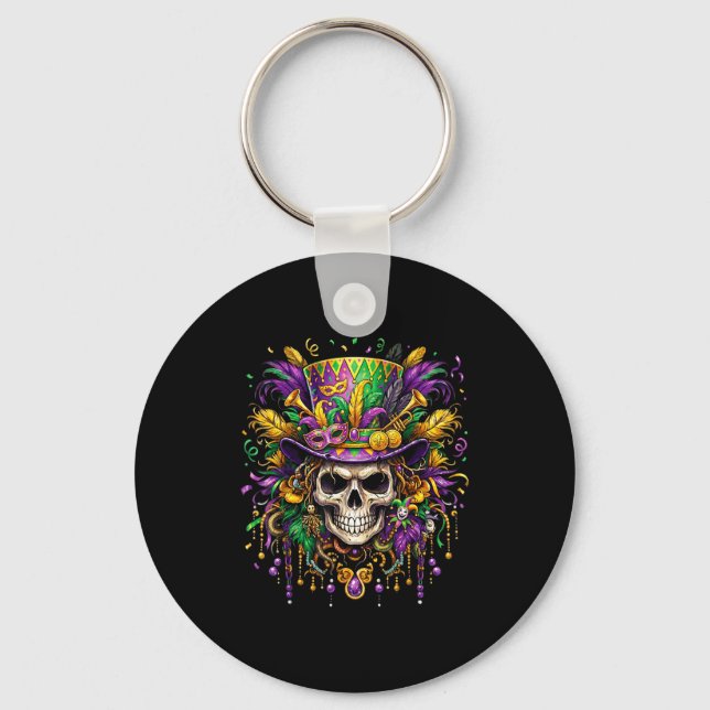 Skull Mardi Gras Men Women Kids Carnival New Orlea Key Ring (Front)