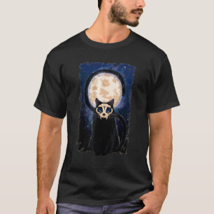 Skull Mask Cat With Rune Moon Goth Costume Hallowe T-Shirt