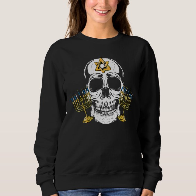 Skull Menorah Hanukkah Cool Skeleton Chanukah Jewi Sweatshirt (Front)