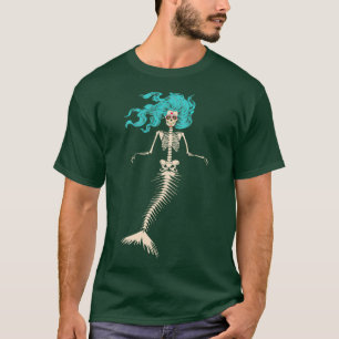 Skull Mermaid Goth Skeleton Long Sapphire Hair T-Shirt