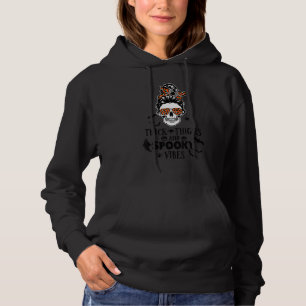 Skull Messy Bun Spooky Pumpkin October Halloween P Hoodie