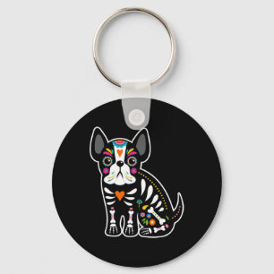 Skull Mexican French Bulldog Halloween Day Of The  Key Ring