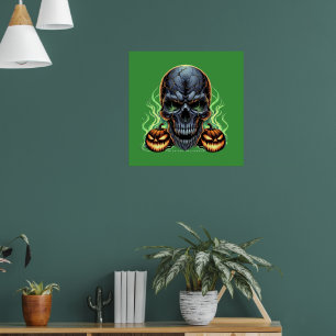 Skull Midnight Halloween Illustration Poster