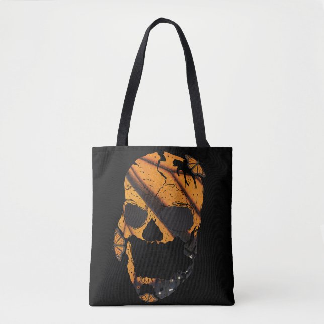 Skull Monarch Butterfly Tote Bag (Front)