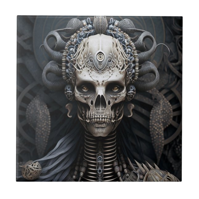 Skull Monster Skeleton Horror Magnet Ceramic Tile (Front)