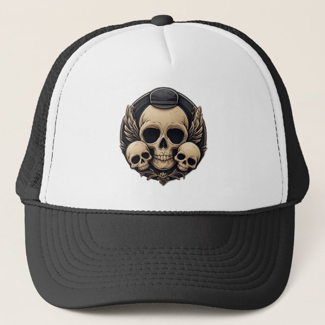 Skull Motif in a Monochrome Palette Trucker Hat (Front)