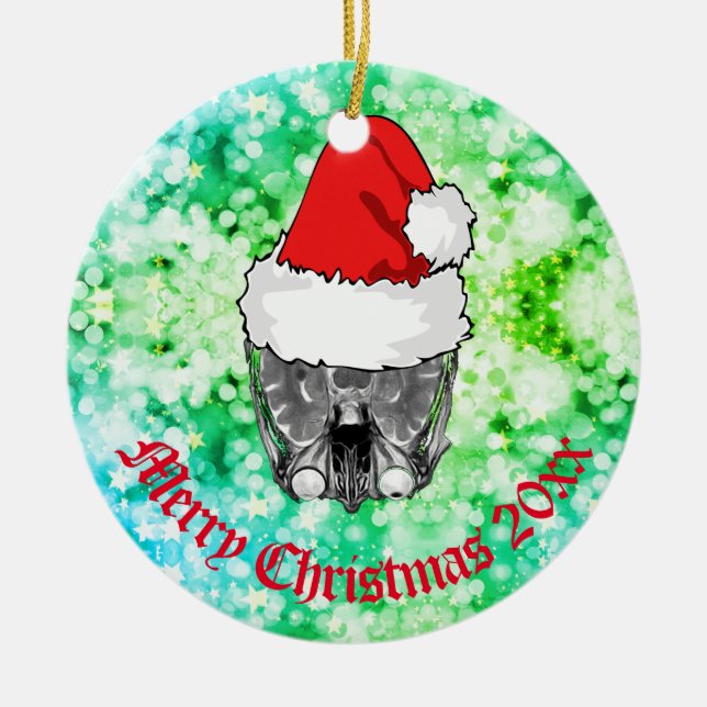 Skull MRI Santa hat "Christmas 20xx"   Ceramic Orn Tree Decoration (Front)
