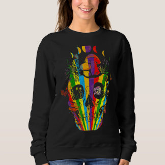 Skull Mushroom Mycologist Butterfly Colourful Stri Sweatshirt