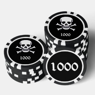 Skull n Bones black 1000 striped poker chip