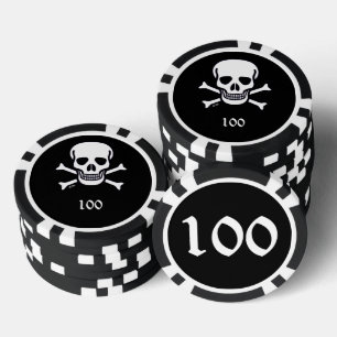 Skull n Bones black 100 striped poker chip