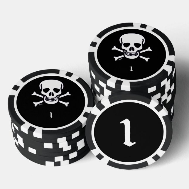 Skull n Bones black 1 striped poker chip (Stack)