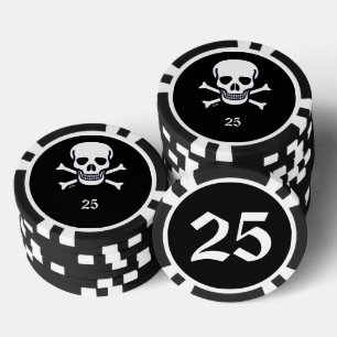 Skull n Bones black 25 striped poker chip