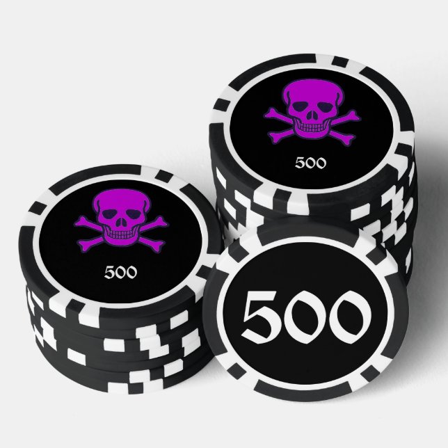 Skull n Bones black purple 500 striped poker chip (Stack)