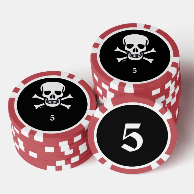 Skull n Bones black red 5 striped poker chip (Stack)