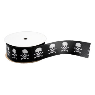 Skull n Bones black ribbon spool Grosgrain Ribbon