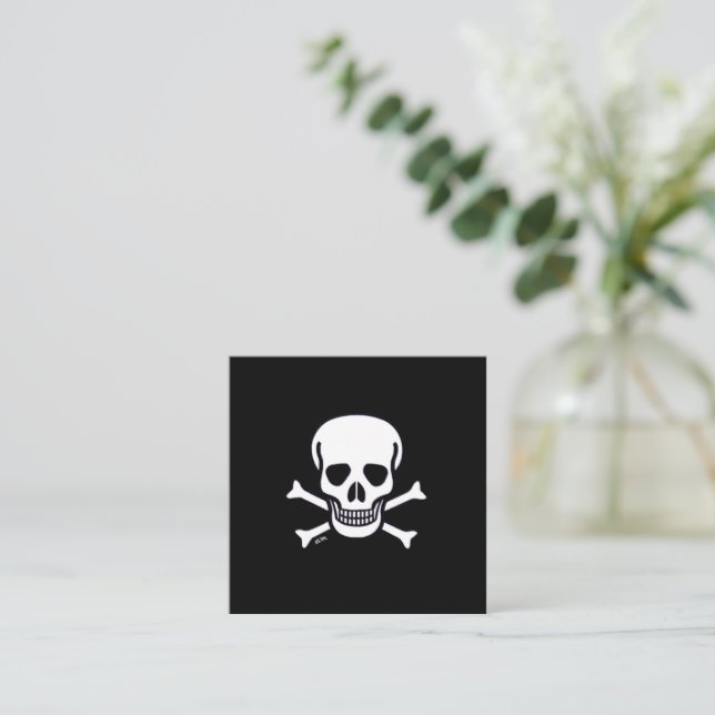 Skull n Bones black square business card (Standing Front)