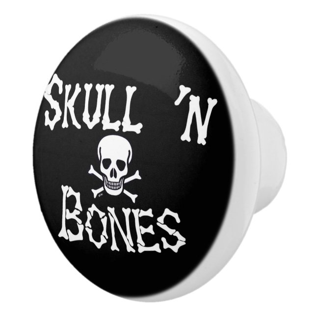 Skull n Bones black w words ceramic knob (Right)