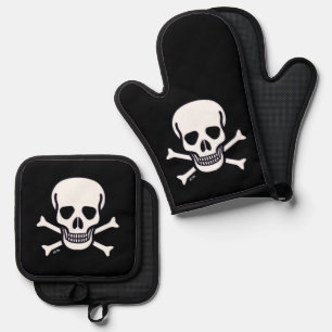 Skull n Bones blk sillicone oven mitts pot holders Oven Mitt & Pot Holder Set