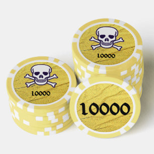 Skull n Bones gold yellow 10000 striped poker chip