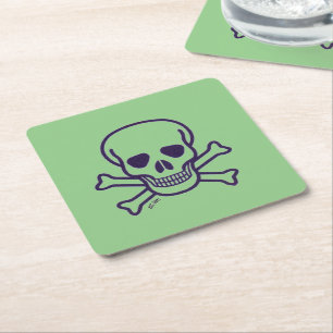 Skull n Bones green paper square drink coasters