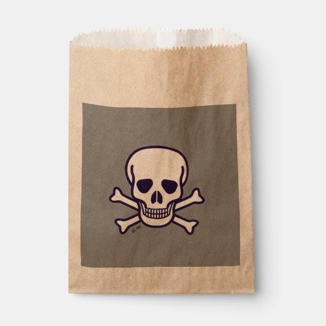 Skull n Bones grey kraft favour bags (Front)