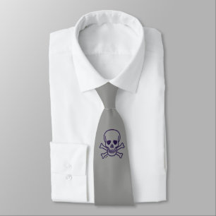 Skull n Bones grey neck tie  (2-sided)