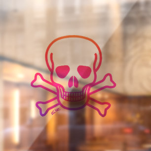 Skull n Bones neon clear window cling back stick