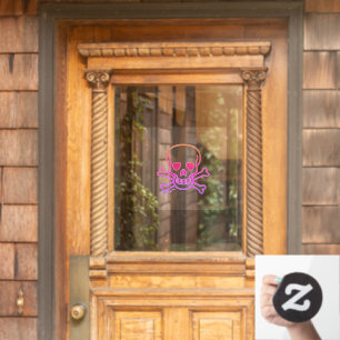 Skull n Bones neon clear window cling front stick