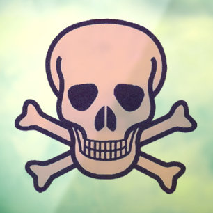 Skull n Bones pink round window cling back stick