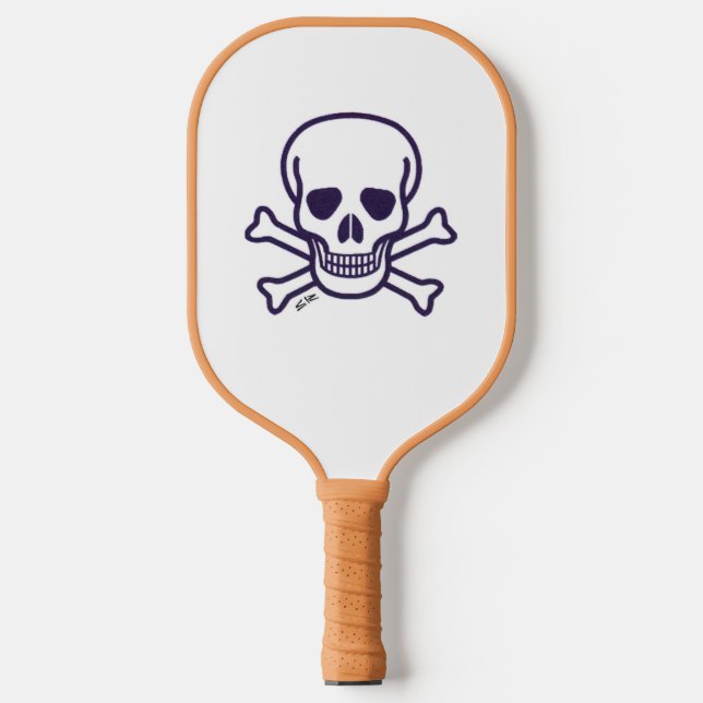 Skull n Bones white and tan pickleball paddle (Front)
