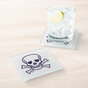 Skull n Bones white glass coaster