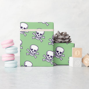 Skull n Bones white green matte wrapping paper