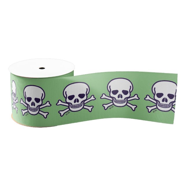 Skull n Bones white green ribbon spool Grosgrain Ribbon (Spool)