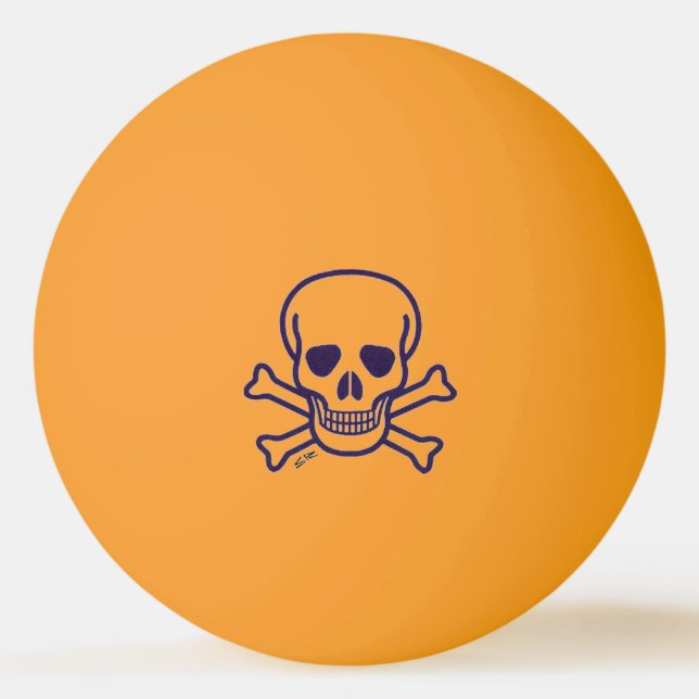 Skull n Bones yellow glow 1 star ping pong ball (Front)