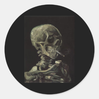 Skull of a Skeleton with Burning Cigarette Classic Round Sticker