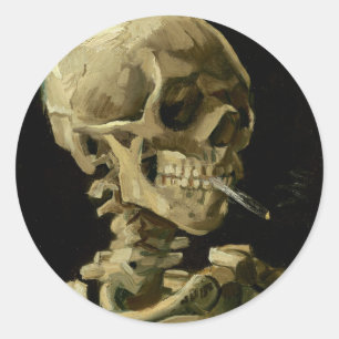 Skull of a Skeleton with Burning Cigarette Classic Round Sticker