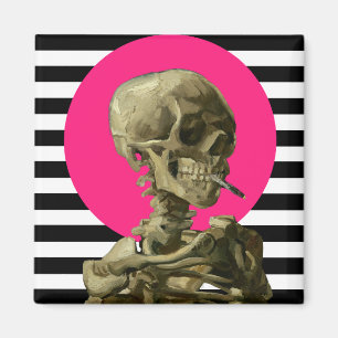 Skull of a Skeleton with Burning Cigarette Collage Magnet