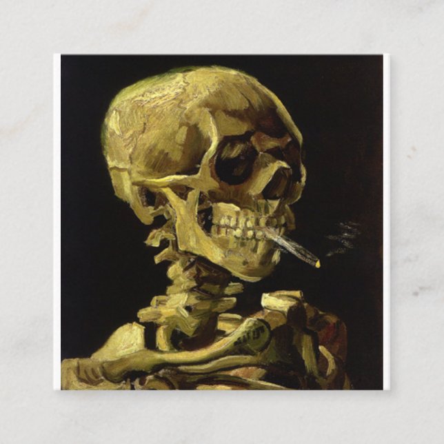 Skull Of a Skeleton With Burning Cigarette Vincent Square Business Card (Front)