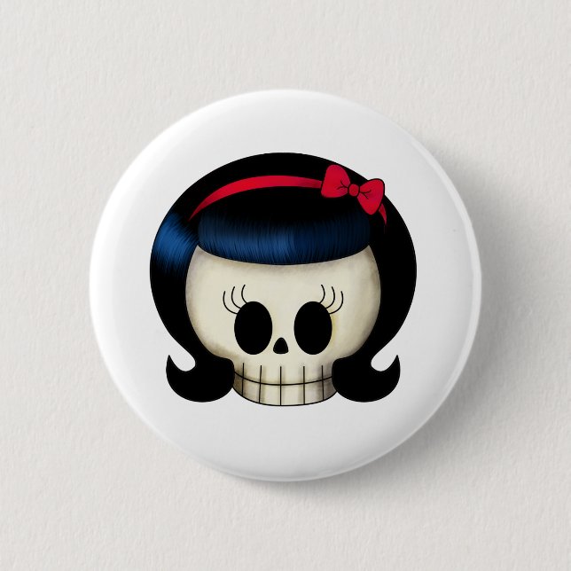 Skull of Rockabilly Girl 6 Cm Round Badge (Front)