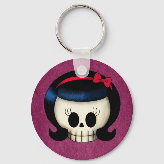 Skull of Rockabilly Girl Key Ring (Front)