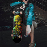Skull of Skeleton with Burning Cigarette Van Gogh Skateboard<br><div class="desc">Jamaica Rasta colours red,  green,  and gold Vincent Van Gogh painting of Skull of a Skeleton with Burning Cigarette. Black background with drip effect.  Great for Caribbean people and lovers of vintage artwork.</div>