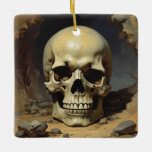 Skull Oil Painting Style Painting Illustration Ceramic Ornament