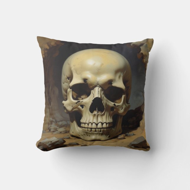 Skull Oil Painting Style Painting Illustration Cushion (Front)
