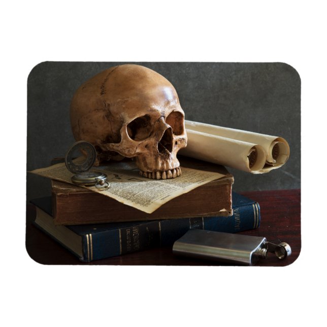 Skull on Books photo magnet (Horizontal)