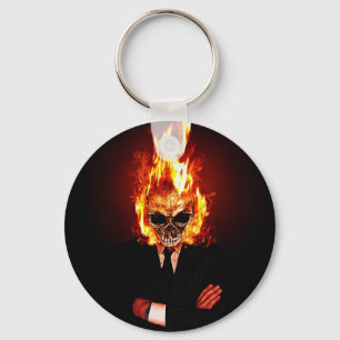 Skull on fire key ring